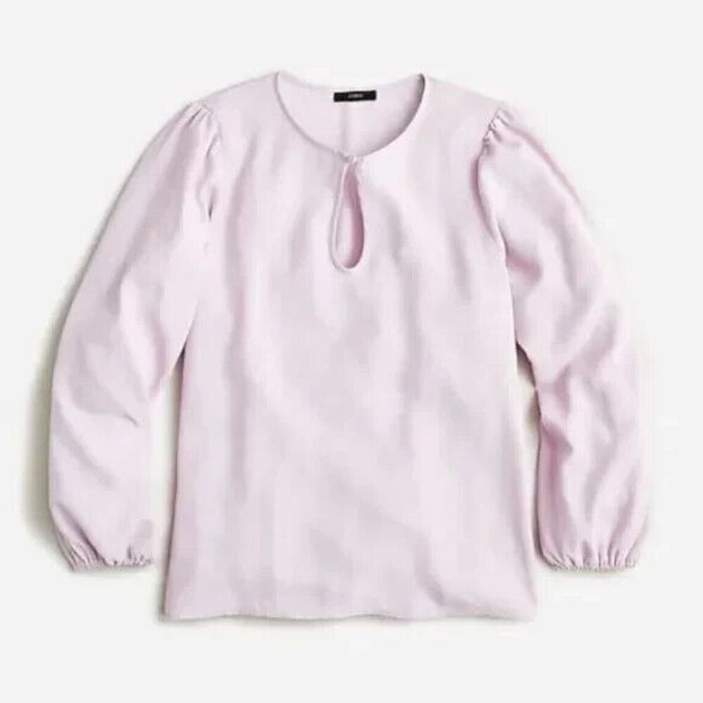 J.Crew Large Puff Sleeve Satin Back Crepe Top Pink Long Sleeve Keyhole Neck NWT
